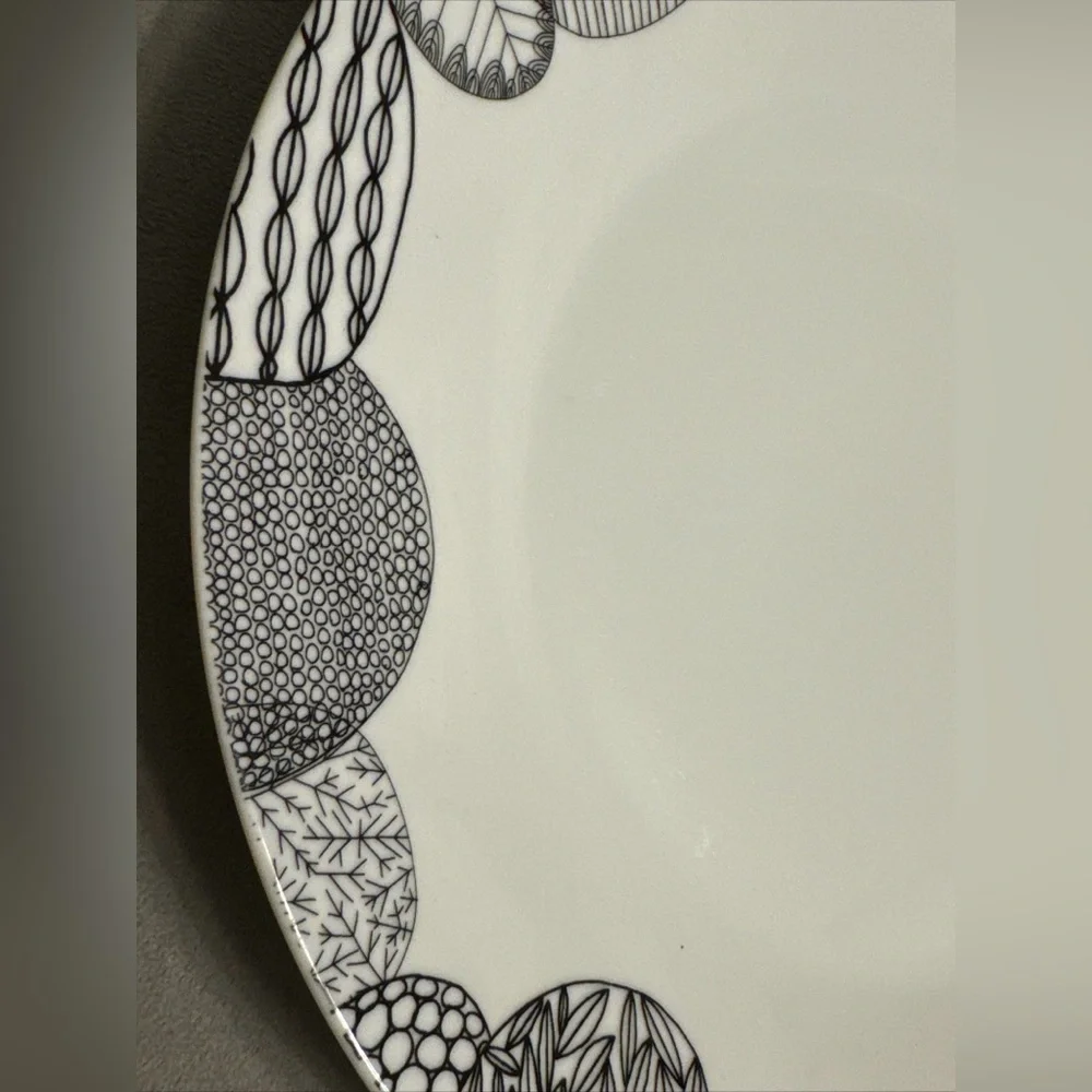 SET OF 2 Crate & Barrel Leif Dinner Plate By Julia Rothman Black And White